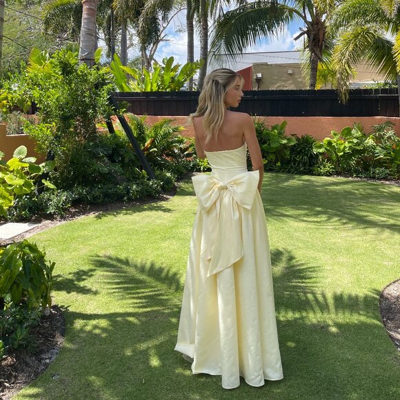 Strapless Bow Maxi Dress - Lemon